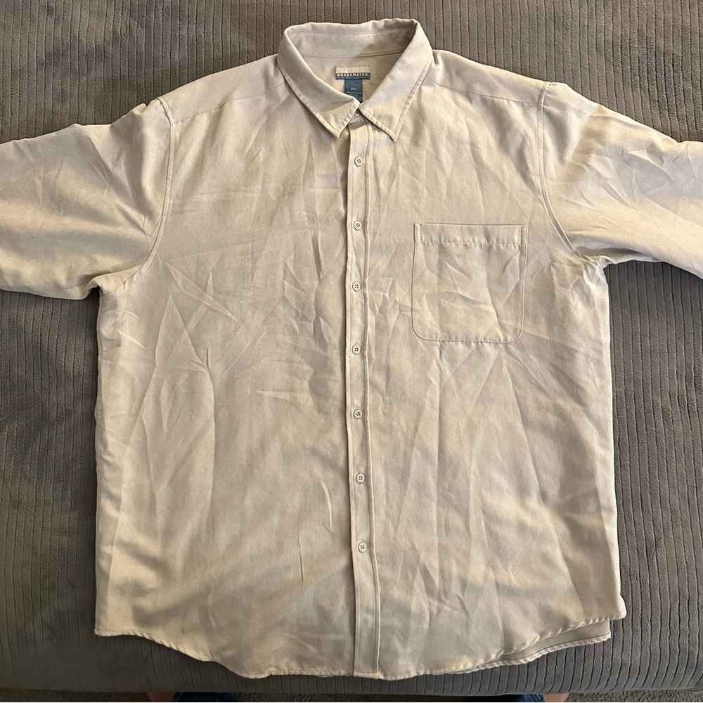Cream Casual Button Down Shirt with Classic Collar